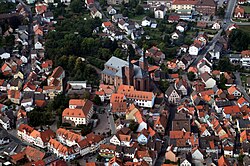 Aerial view of the town center with the Walldürn Basilica