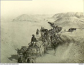 British and Indian troops cross through the Jebel Hamarin pass.