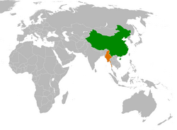 People's Republic of China နှင့် Burma တို့၏ တည်နေရာများပြ မြေပုံ