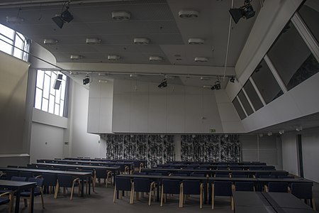 A medium size conference room of the Finlandia Hall in Helsinki.