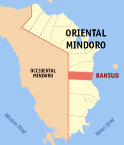 Map of Oriental Mindoro with Bansud highlighted