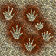 A digital art representation of Negative hand stencils made by the stencil technique