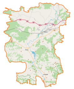Mapa konturowa powiatu dębickiego, na dole znajduje się punkt z opisem „Kamienica Dolna”