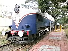 Blue-and-white diesel engine