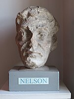 Horatio Nelson's head, from the statue destroyed in the explosion, displayed in the Dublin City Library on Pearse Street