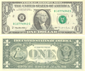 1935年に採用されたアメリカ合衆国の1ドル紙幣。国章の裏面がデザインとして使われている。ラテン語で、右の白頭鷲の下部に「多くのものから一つに」、左の未完成のピラミッドの上部に「神は我々の企てを支持される」、下部に「時代の新しい秩序」とローマ数字で「MDCCLXXVI」（1776）と書かれている。