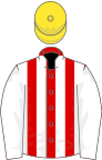 Red and white stripes, white sleeves, yellow cap