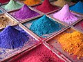 Image 6 Pigment Photo credit: Dan Brady Pigments for sale at a market stall in Goa, India. Many pigments used in manufacturing and the visual arts are dry colourants, ground into a fine powder. This powder is then added to a vehicle or matrix, a relatively neutral or colorless material that acts as a binder, before it is applied. Unlike a dye, a pigment generally is insoluble. More selected pictures