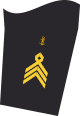 Dienstgradabzeichen eines Oberstabsbootsmannes (30-er Verwendungsreihe) auf dem Unterärmel der Jacke des Dienstanzuges für Marineuniformträger