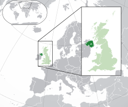  Умард Ирланд улсын байршил (хар ногоон) – Европ (ногоон & хар саарал) – Их Британи (ногоон)
