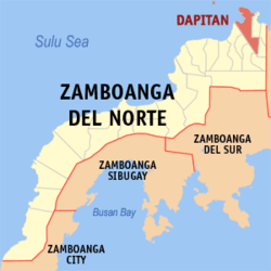 Map of Zamboanga del Norte with Dapitan highlighted