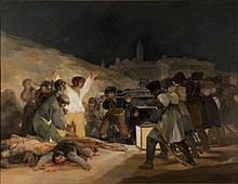 Den tredje maj 1808 ("El tres de mayo de 1808 en Madrid, Los fusilamientos de la montaña del Príncipe Pío") af Francisco de Goya, 1814. Olie på lærred, 266×345 cm. Pradomuseet, Madrid