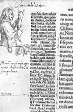 Hans Holbein's witty marginal drawing of Folly (1515), in the first edition, a copy owned by Erasmus himself (Kupferstichkabinett, Basel)