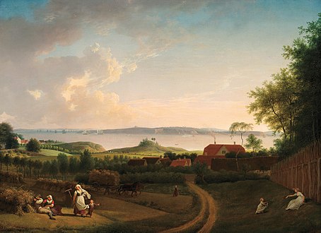 Jens Juel: Landskab ved Øresund, 1800 I baggrunden ses Hven.