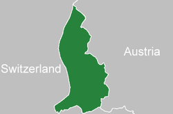 Location of ಲೀಚ್ಟೆನ್ಸ್ಟೀನ್ (green) in between Switzerland and Austria (grey)