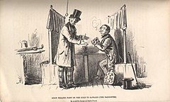Contemporary news illustration. The caption reads "Agar selling part of the gold to Saward (The Barrister). In a public-house at Ball's Pond."