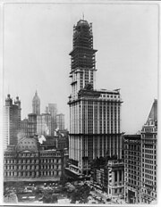 Photographs of steel girders as the Woolworth Building is built