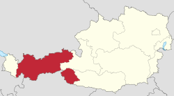 オーストリア国内におけるチロル州の位置
