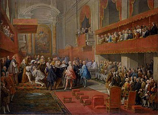 The delivery of the Order of the Holy Spirit to Prince Vaini by the Duke of Saint-Aignan in the Saint-Louis-des-Français church, September 15, 1737 (c. 1745), oil on canvas, 72 x 98 cm., Musée des Beaux-Arts de Caen