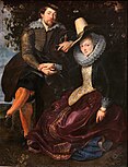 Portret van de kunstenaar en zijn vrouw in een prieel van kamperfoelie, Rubens