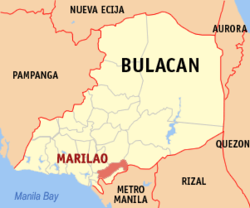 Mapa ng Bulacan na nagpapakita sa lokasyon ng Marilao.