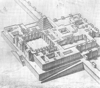 Tentativa de reconstitución de la ciudadela principal de Dur-Sharrukin con el palacio real de Sargón II y varios edificios religiosos.
