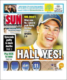 The Edmonton Sun cover from June 26, 2010.