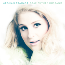 Above, the name Meghan Trainor is written in bold capital print with the title "Dear Future Husband". A soft-focus, high-contrast photo in white vignette below shows a woman with blue eyes and blonde hair wearing a fur coat while looking towards the camera.