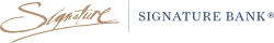 The stylized lettering "Signature" in a flowing script with gold underline, next to a dividing line and the words "Signature Bank®", all caps, in a serif in blue.