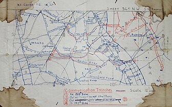 Trench map showing British lines, carried by Captain Charles Geoffrey Vickers