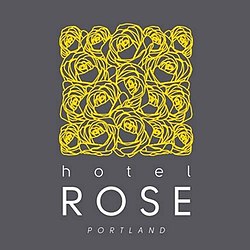 Logo with the text "Hotel Rose" and "Portland"