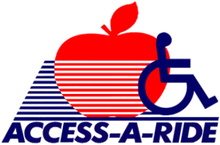 Access-A-Ride logo, consisting of a red apple, a blue wheelchair access icon, and the blue text "Access-A-Ride"