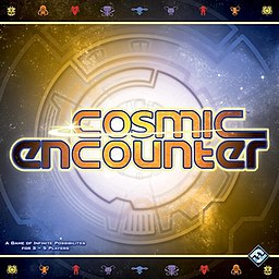 The cover of the current edition of Cosmic Encounter, from Fantasy Flight Games.