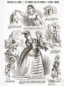 sketches of scenes from operatic performances in vaguely 18th-century costumes