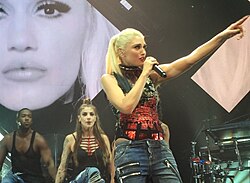 Color picture of rapper Gwen Stefani performing "Hella Good" in 2016.