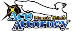 The series logo, which uses the words Ace Attorney in large fonts accompanied by the name and silhouette of the protagonist