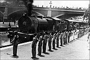 Train to Pakistan being given an honor-guard send-off. New Delhi railway station, 1947