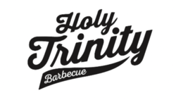 Black-and-white logo with the text "Holy Trinity Barbecue"