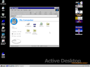 Windows 95 OSR1 Desktop with the Windows Desktop Update, after installing Internet Explorer 4. Note the Active Desktop, the Channel Guide, the Quick Launch bar and Web View are present. The Windows Desktop Update features were later included with its successor, Windows 98.