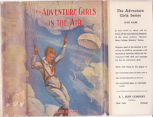 Colour photograph of the dust jacket illustration for The Adventure Girls in the Air