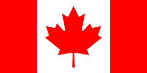The maple leaf flag of Canada, adopted in 1965. The red color comes from the Saint George's Cross of England.