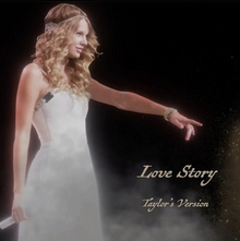 Cover artwork of "Love Story (Taylor's Version)" featuring Taylor Swift in a white dress