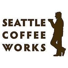 Graphic logo with the profile of a man holding a cup of coffee and the text "Seattle Coffee Works"