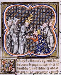 King Louis IX of France (on the right, with Pope Innocent) was the first European king to wear blue. It quickly became the colour of the nobles and wealthy.