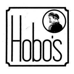 Black-and-white logo with the text "Hobo's" and a drawing of a man on the top right corner