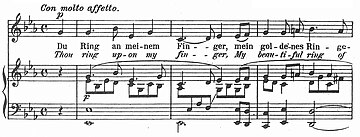 Musical score with line for voice and two lines below for piano accompaniment