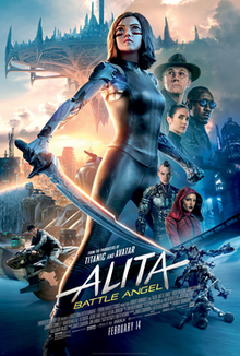 The girl Cyborg Alita stands ready with a large sword in hand.