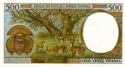 Billet de 500 francs CFA, émis de 1993 à 2002 par la BEAC.
