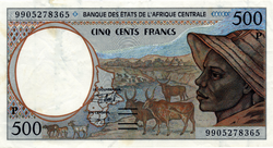 Billet de 500 francs CFA, émis de 1993 à 2002 par la BEAC.