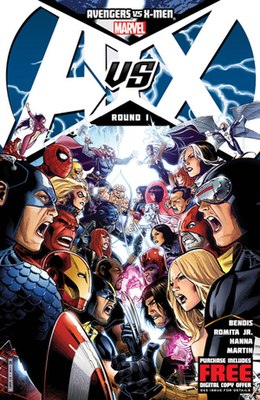 Обложка 1 выпуска комикса «Мстители против Людей-Икс» за авторством Джима Ченга[англ.].